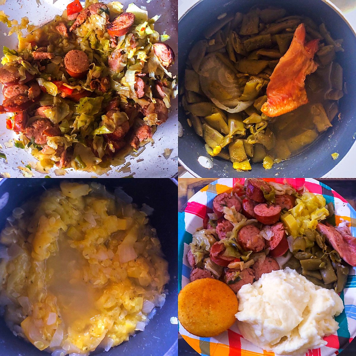 Rashaan_aka_DrA's tweet photo. Since itβs been a min π#cabbageandkielbasa #freshsquash #greenbeanswithturkey #mashedpotatoes https://t.co/gttFne7Eim