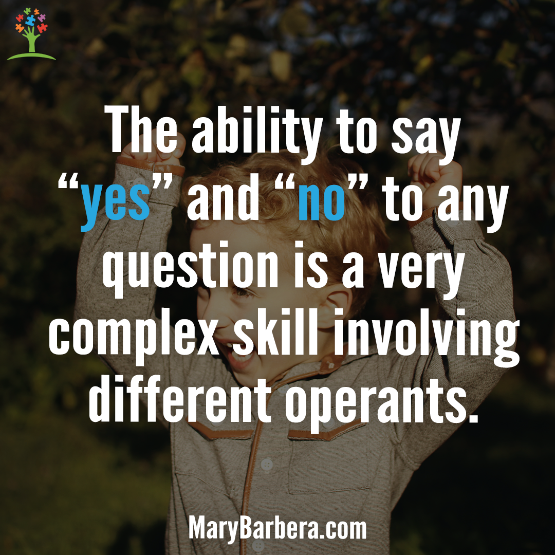 Children with autism might learn how to say "no" or shake their head "no" before understanding what "yes" means.

Want to learn why I don't teach the answer, "yes" until I see certain milestones in place?

Click to watch a full video on teaching yes/no: bit.ly/2WtM4CB