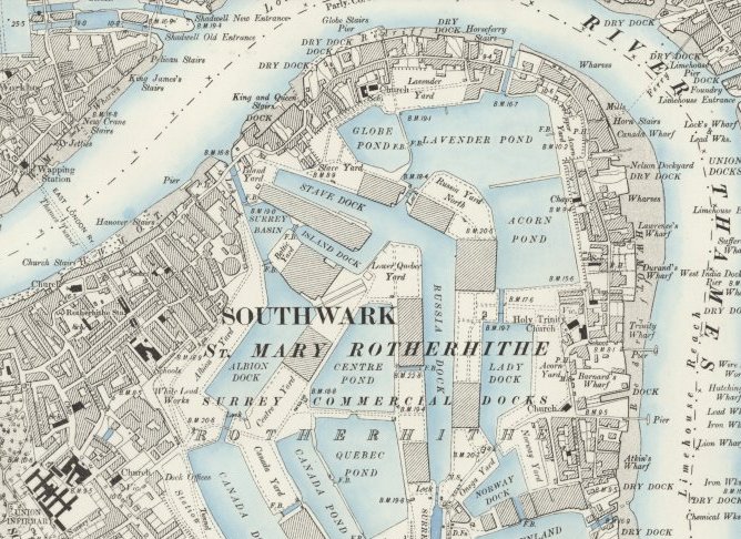 Stave Hill Ecological Park is on the site of the old Russia Dock – the quayside remains.Map courtesy of  @natlibscotmaps.