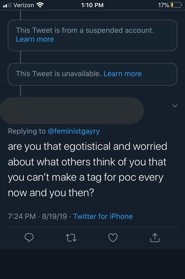 first of all mary’s tag is extremely white washed. the most popular tweets are white people and the black people that participate barely get any attention. mary doesn’t do anything to change this. many people have asked her to do a specific poc tag, but she’s denied every time.