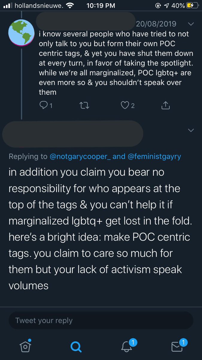 on top of that, many people who have done a poc lgbt+ tag have asked mary for her support by her retweeting this but she has also denied this every single time.