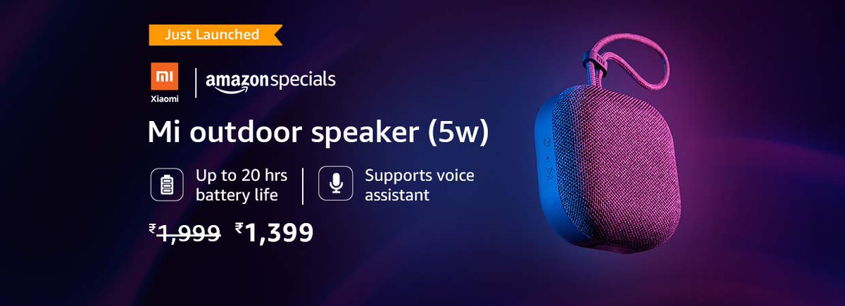 inmoonoffrs's tweet photo. 🌟Mi Outdoor Bluetooth Speaker (5W) @ ₹1,399🌟

⚡Upto 20 Hours of Battery Life
⚡Dynamic Sound Effect | IPX5 Splash Proof Design
⚡Supports Voice Assistant | Bluetooth 5.0 Dual Mode

  #amazonindia #topdeal #Mi #Speakers #Xiaomi 

👉🏼https://t.co/PLBRVuD2jw https://t.co/1p1uyOr4A4
