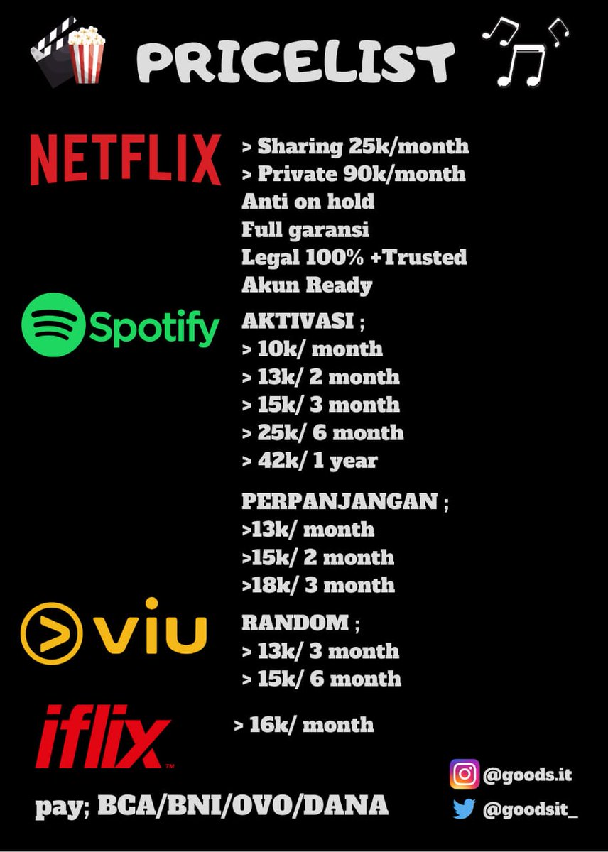 goodsit_'s tweet photo. @kkumarim Jual netflix MURAH
Sharing : 25k
Private : 90k

Anti onhold
FULL GARANSI
LEGAL
Akun ready

Habis TF langsung dapet akun kak

Payment bisa via BCA, BNI, OVO, DANA, GOPAY https://t.co/UlYRIBOaTS