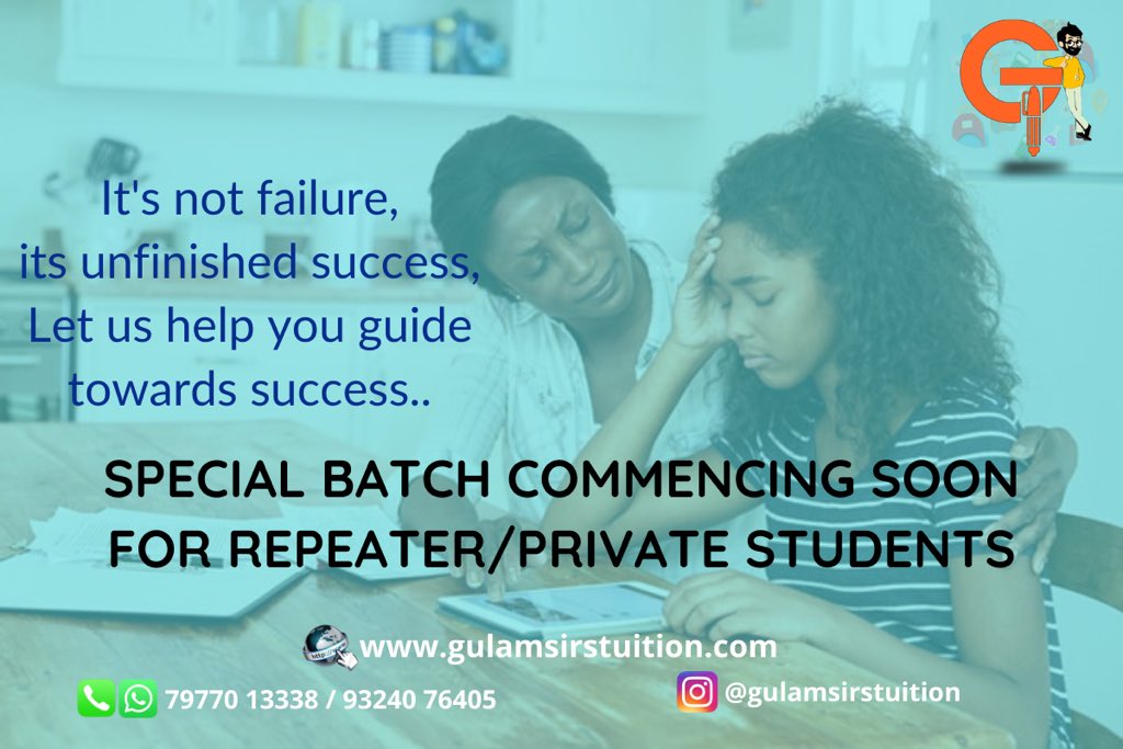 gulamstutorials's tweet photo. Soon we are commencing special batch for repeater and private students to help them complete their unfinished journey of HSC.

Enrol Now!

DM or visit our website for more information, link in Bio.

Call or WhatsApp at
79770 13338
93240 76405

Follow for more updates. https://t.co/FDAnkmWumN