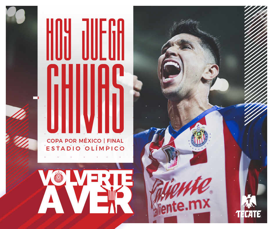 Chivas's tweet photo. ¡HOY JUEGAAAAAA CHIVAAAAAAAAS! 🔴⚪️

Se disputa la final de la #CopaPorMéxico y queremos sentir su apoyo desde casa, ChivaHermanos 😎🏡

#VolverteAVer 🏆 https://t.co/U58SBAGdjT