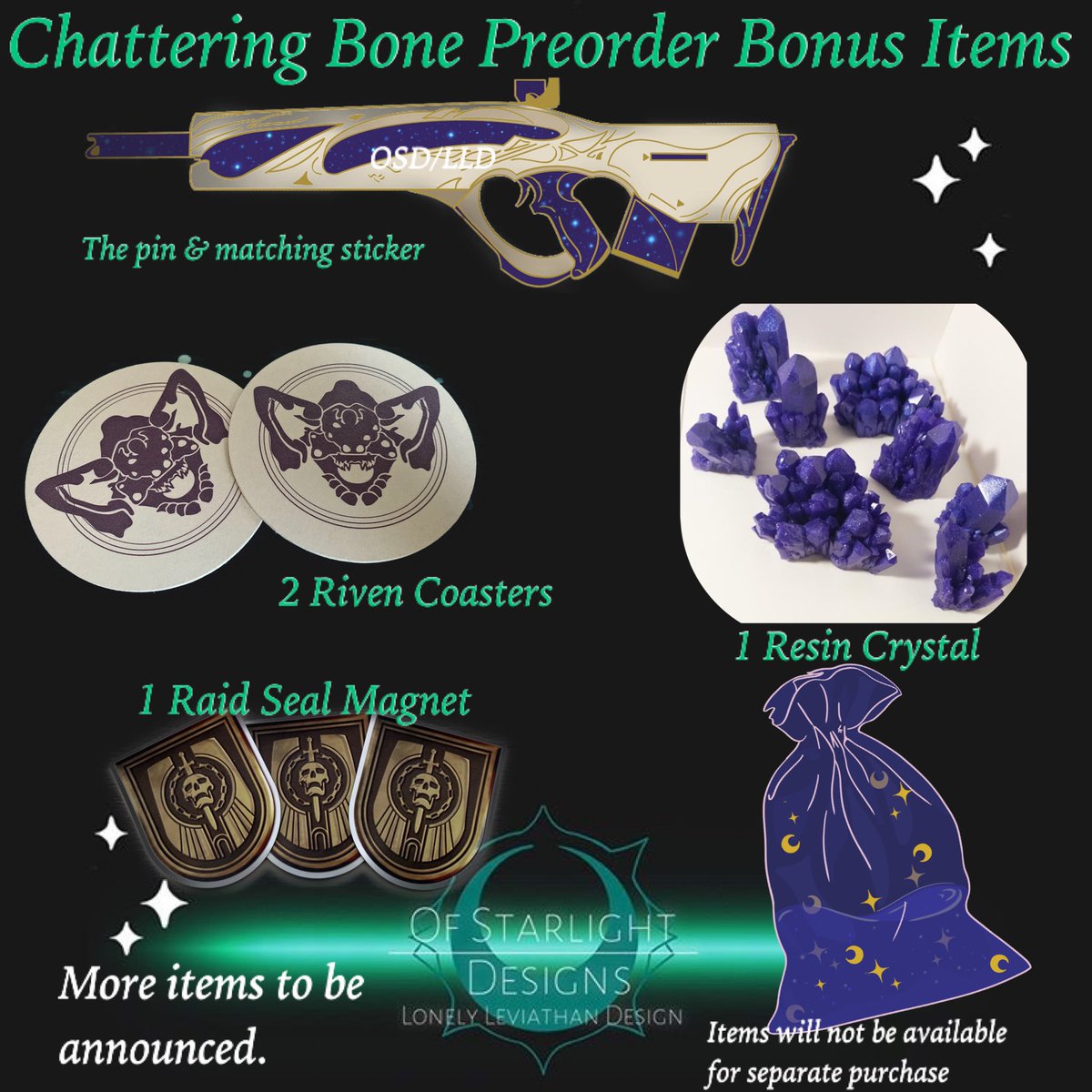 OSDesignShop's tweet image. Another item announcement, voted by Instagram for a reveal of the next physical item! 
Resin Dreaming City inspired Crystals! These have been commissioned for the preorder bonus! 

✫ There are only a few more preorder spots available. ✫
 #gamingpin #dreamingcity #gamingart