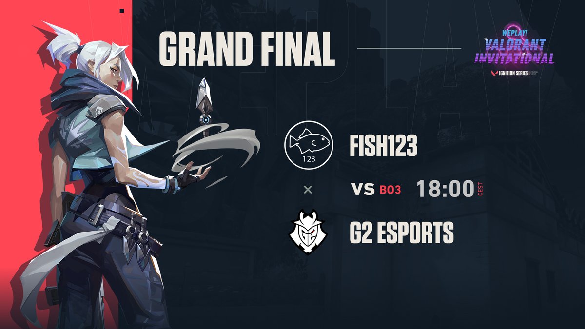 WePlay_Studios's tweet photo. 🚀 WePlay! VALORANT Invitational Grand Final 🚀

@fish123Valorant vs @G2esports (Bo3)

Host
@BanKsEsports

Analysts
@MitchMan &amp; @Tombizz

🎙️ @simowastaken &amp; @Boq_TV 
 
📺 https://t.co/jP4ZQzBmMH

@PlayVALORANT #WePlayVALORANT #WePlayIgnition https://t.co/l3lAGGk6xg