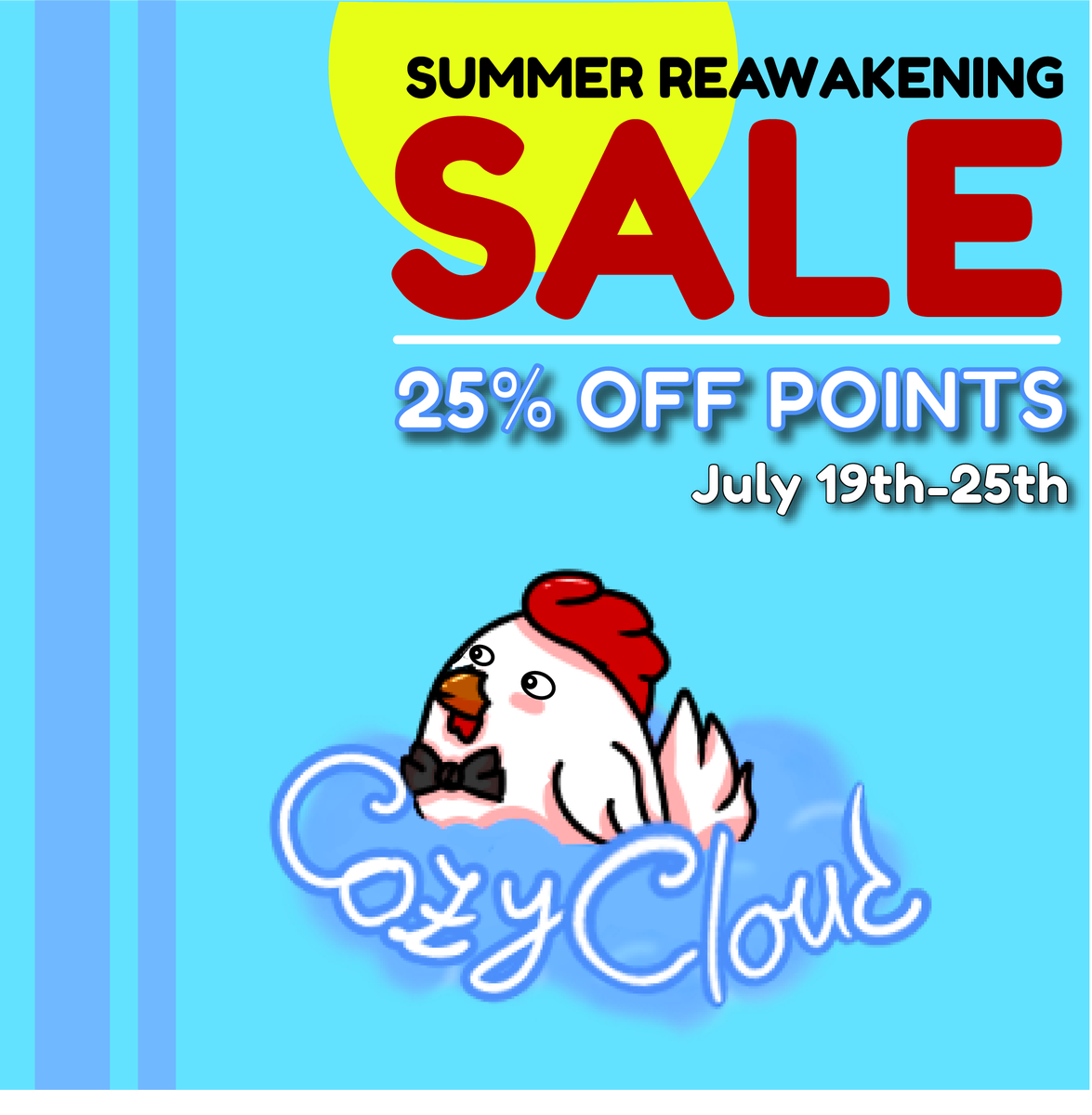 CozyCloudMC's tweet photo. 🙂Welcome Back: The Server Is Back Online. 
🥳 Commence The Summer Reawakening Party with 25% OFF Of Points!! 

Tweet Us With: #CozyCloud https://t.co/5Cm0zSTOzx