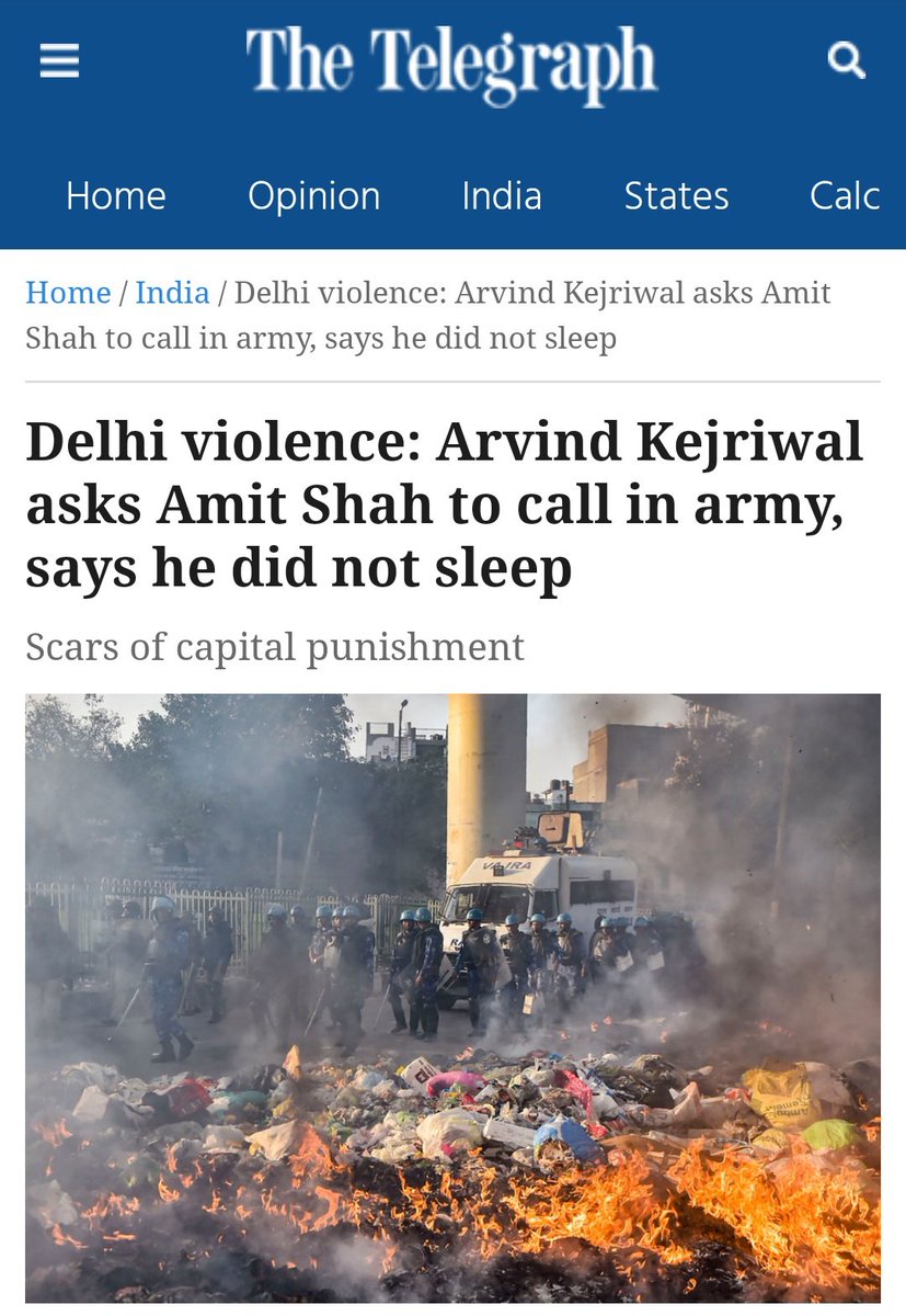 Claim: Kejriwal could've called the Army but he didn't.FACT: He did. But it is the prerogative of Delhi's LG.Delhi suffered twice due to the LG not calling in the Army-In 2020, it was the LG appointed by Modi + ShahIn 1984, it was the LG appointed by Indira Gandhi