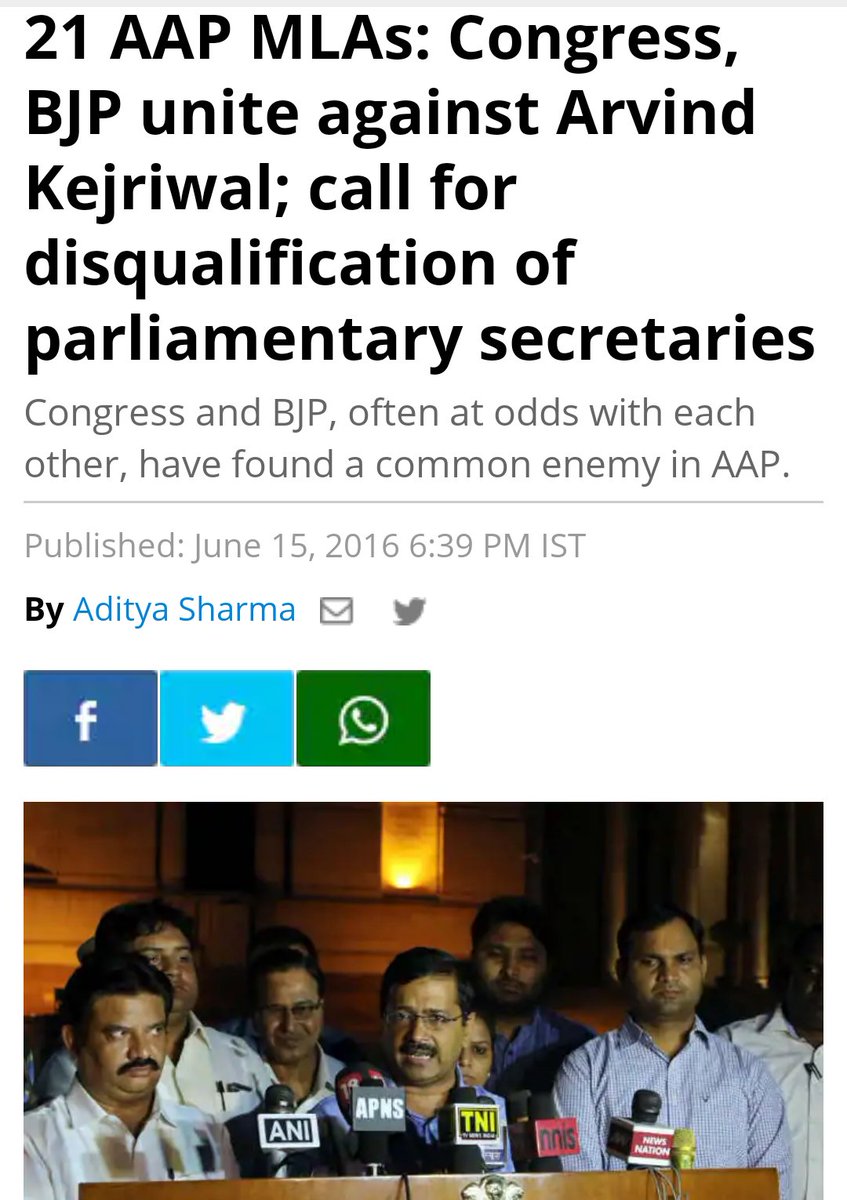 We know how BOTH THE PARTIES CAME TOGETHER to disqualify 21 AAP MLAs for their appointment as Parliamentary Secretaries.Congress being a HYPOCRITE as usual, went on to appoint 15 Parliamentary Secretaries in Chattisgarh, AFTER opposing it in Delhi 