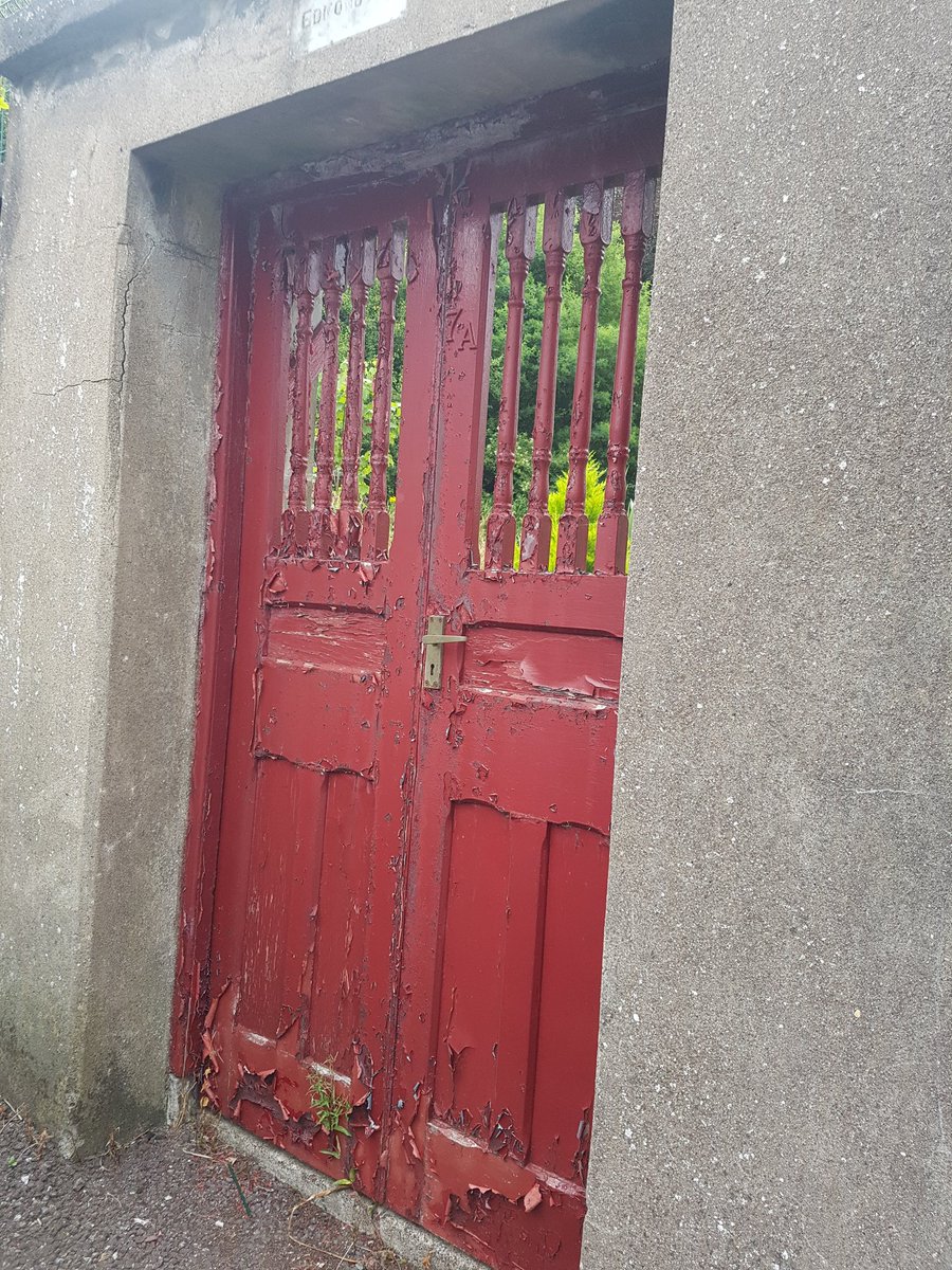 behind the red wooden entrance lies a beautiful abandoned property in  #Cork city centre, someone's home, be amazing to see it lovingly restored back to its former glory, showcasing details around windows, door, lovely garden space too  #corkcc  #socialcrime  #regeneration  #homeless