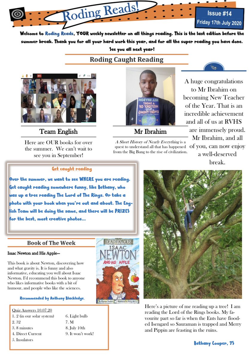 RodingValleyHS's tweet photo. #RodingReads is out! Check out the #getcaughtreading summer challenge. Cameras at the ready! Send your pictures to ajones@rodingvalley.net ๐ ๐ท https://t.co/kZWsLfYV0i