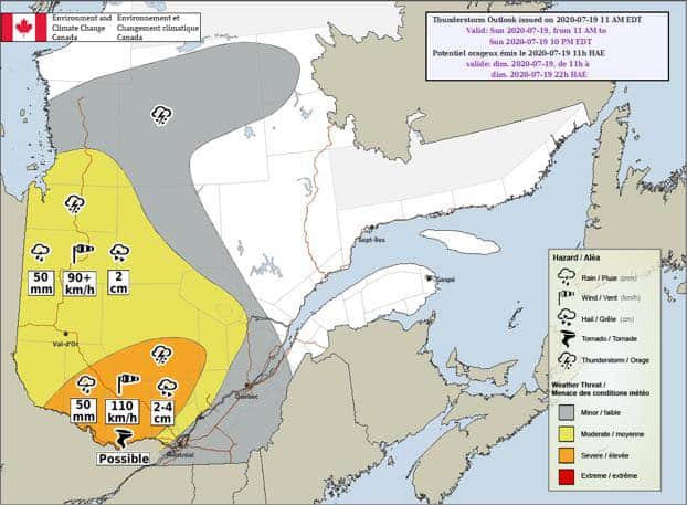QcStormChaser's tweet photo. Risque d'orage violant aujourd'hui pour une bonne partie de l'Outaouais! Potentiel tornadique présent! #mm #MeteoQc https://t.co/p1pih0ALF8