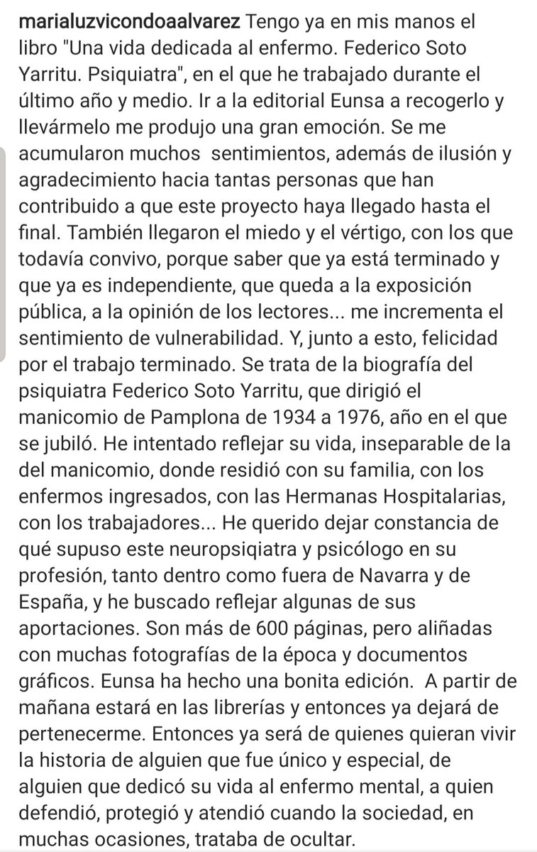 Contenta con la publicación del libro que he escrito "Una vida dedicada al enfermo. Federico Soto Yarritu. Psiquiatra", editado por <a href="/EUNSAediciones/">EUNSA Ediciones Universidad de Navarra</a>