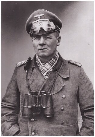 Facts_of__live's tweet photo. WW2 : Fieldmarchal Erwin Rommel wore British tank goggles on top of his cap as a trophy following the capture of Mechili on 8 April 1941. 
#ww2, #rommel https://t.co/NJAeWiGPsd