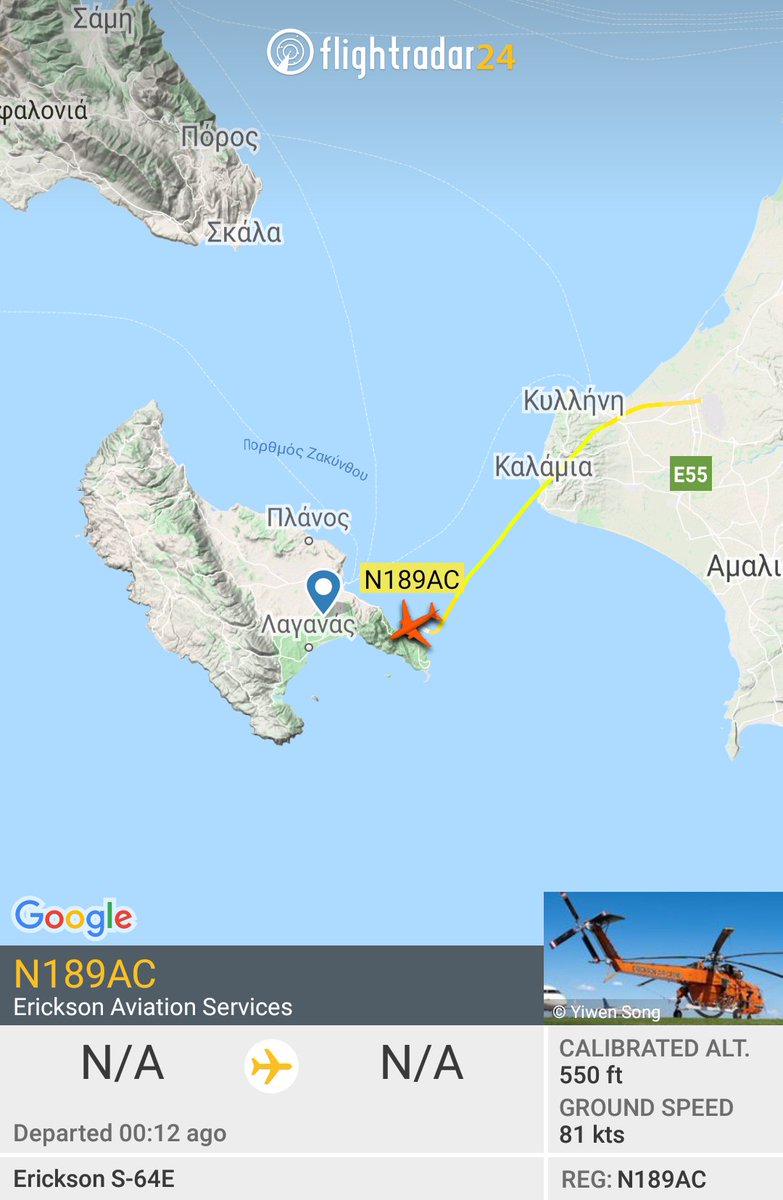 landingsgr's tweet photo. #GypsyLady #S64E #AirCrane N189AC of @EricksonInc &amp; 2x #PZLM18 #359MAEDY turned the fire around at #Lixouri, #Kefalonia. S64 returned to #AndravidaAFB for refuelling and now onwards to #Zakynthos!
#EricksonInc #firefighting in #Greece. https://t.co/YPuG4gu41y