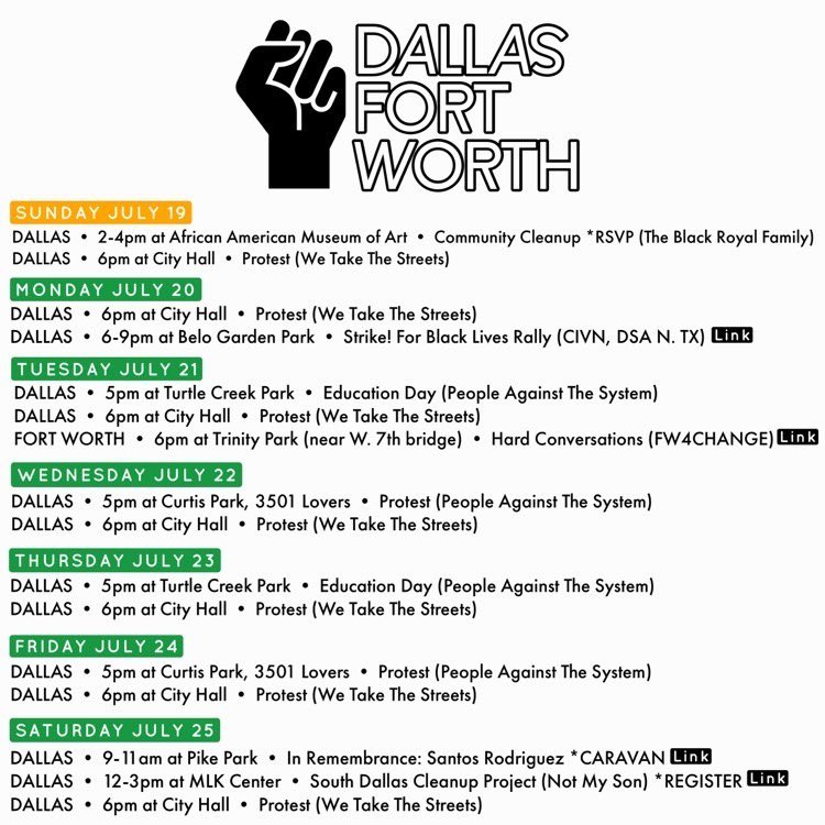 xolovenadia's tweet photo. Sunday 7/19 DFW Protests 💚🧡Retweet! #dallasprotests #dallasprotest #NoJusticeNoPeace #HappyFriday  #dallaswontrest https://t.co/xRg5yUe13Z
