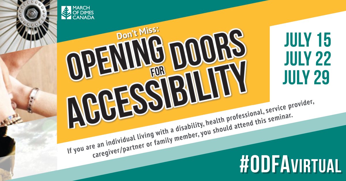 marchofdimescda's tweet photo. Join us &amp; @brantarts for our virtual ‘Opening Doors for Accessibility’ webinars on July 22 and 29. Trisha Robbins (Assistive Devices Program) &amp; Tim (Pharmacist) will be presenting! Register your free spot: https://t.co/UYGhRZEITY https://t.co/FbGs0831B0