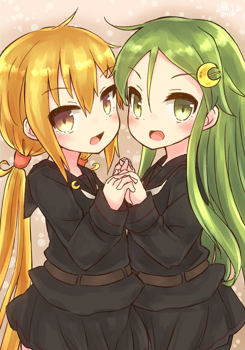 nagatsuki (kancolle) ,satsuki (kancolle) multiple girls 2girls long hair green hair school uniform blonde hair serafuku  illustration images