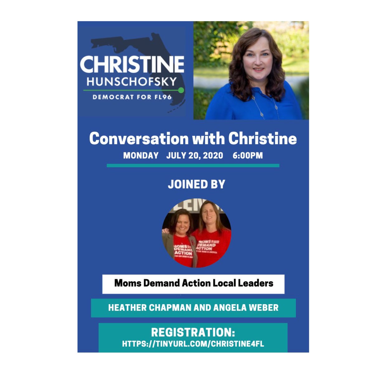 Please join us Monday night at 6pm for our conversation with local @MomsDemand volunteers tinyurl.com/Christine4FL ChristineForFlorida.com