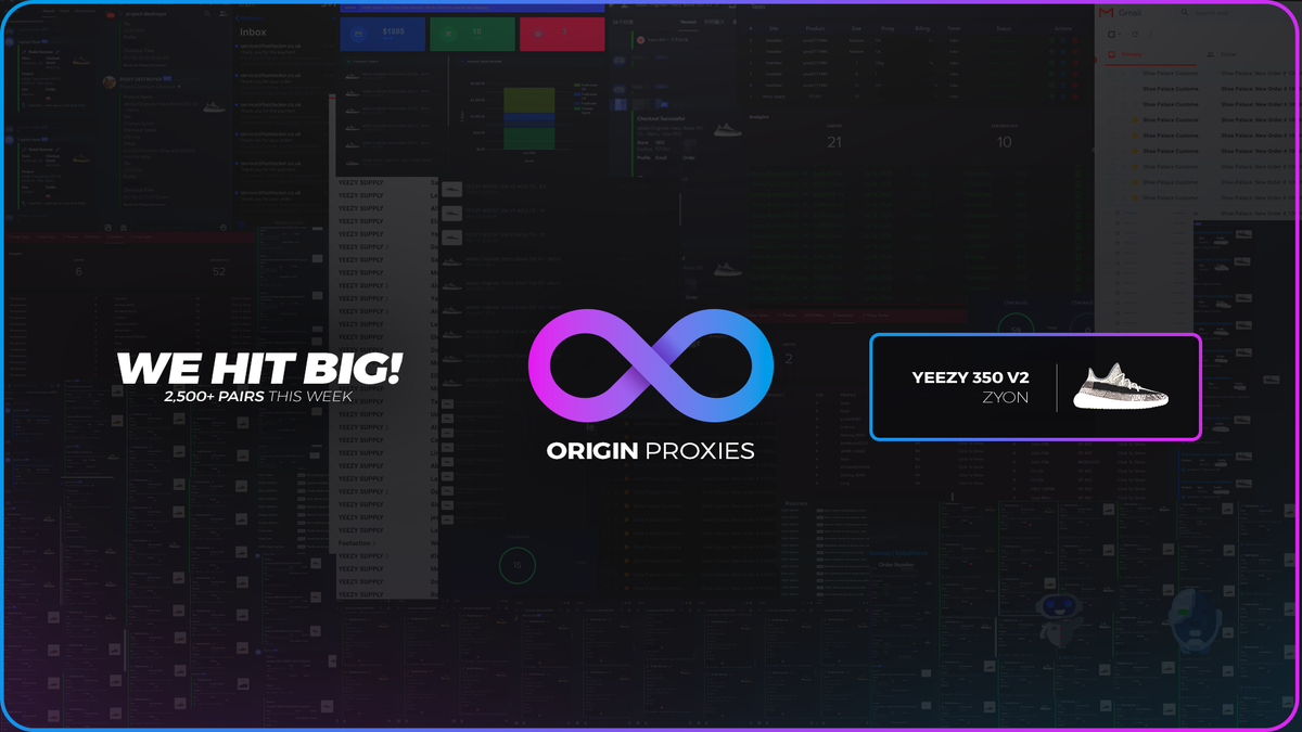 OriginProxies's tweet photo. What a crazy last few days it's been, our third major release as a company, the Yeezy Boost 350 v2 "Zyon". 

With only 250 USA and EU users running, we secured over 2500 pairs!

We're giving away 2GB of data to 2 lucky winners🥳

Like, retweet + tag 2 chefs below to enter! ♻️ https://t.co/TPFXifcaSG