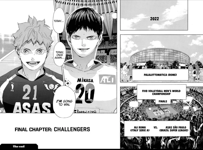 Haikyuu!! Final Chapter

In the end, we got a last time skip with Hinata and Kageyama back to being rivals. No doubt in fact it was a fitting and fulfilling conclusion. 