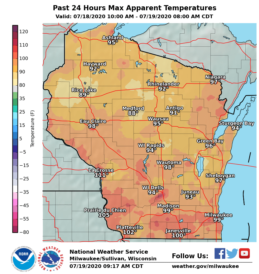 BlumaMatthew's tweet photo. Max Heat Index from yesterday's scorcher https://t.co/K2Ni65U48h
