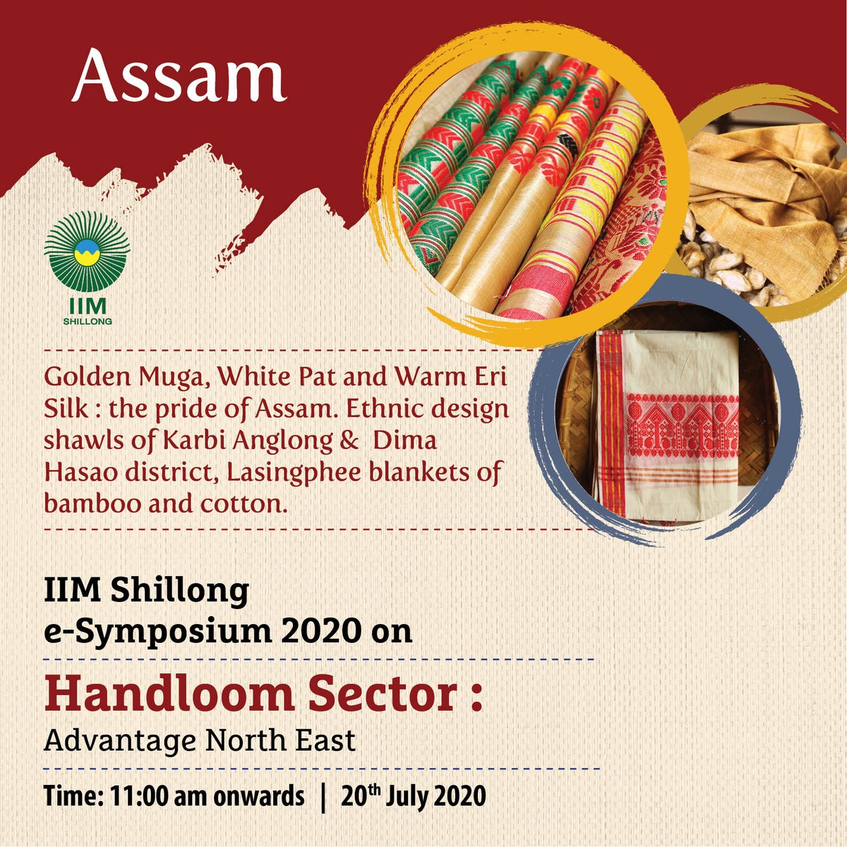 IIMShillong's tweet photo. Assam produces 48% of the total looms of the country. Gandhi once wrote in praise that "every Assamese woman is a born weaver and she weaves fairy tales in her clothes," #AssamTextile @mygovassam @TexMinIndia @TextileSSC #IndiaHandloom @PIBShillong @PTI_News #eSymposium2020IIMS https://t.co/pUnyCNjEyS