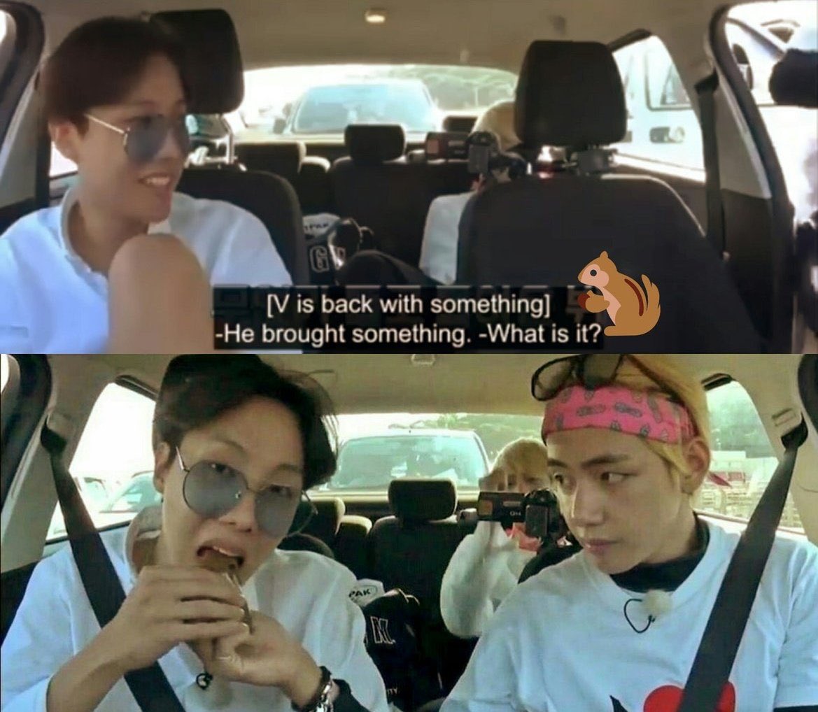 When hoseok said he was hungry so tae went and brought him some food to eat