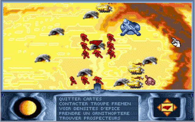 DUNE Sorti en 1992, ce jeu d’aventure-stratégie du studio Cryo est inspiré du roman de F. Herbert. Un graphisme 256 couleurs qui n’a laissé personne indifférent.L’histoire a lieu sur la planète Arrakis autour du conflit sur l’extract° de l’Epice, et l’on y joue Paul Atréides.