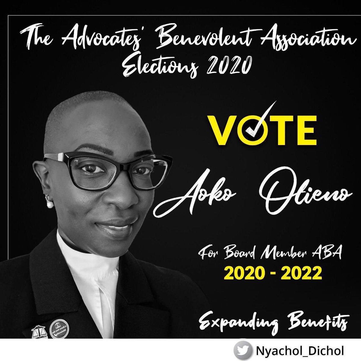 LSK Coast Branch nominated her at an AGM; the only candidate to be nominated by a Branch, for she brought motions that changed ABA &amp; expanded benefits. Its the first time a Coast Practitioner is giving this a shot. Simama kidete na Coast Branch, pigia Aoko kura 🙏🏿