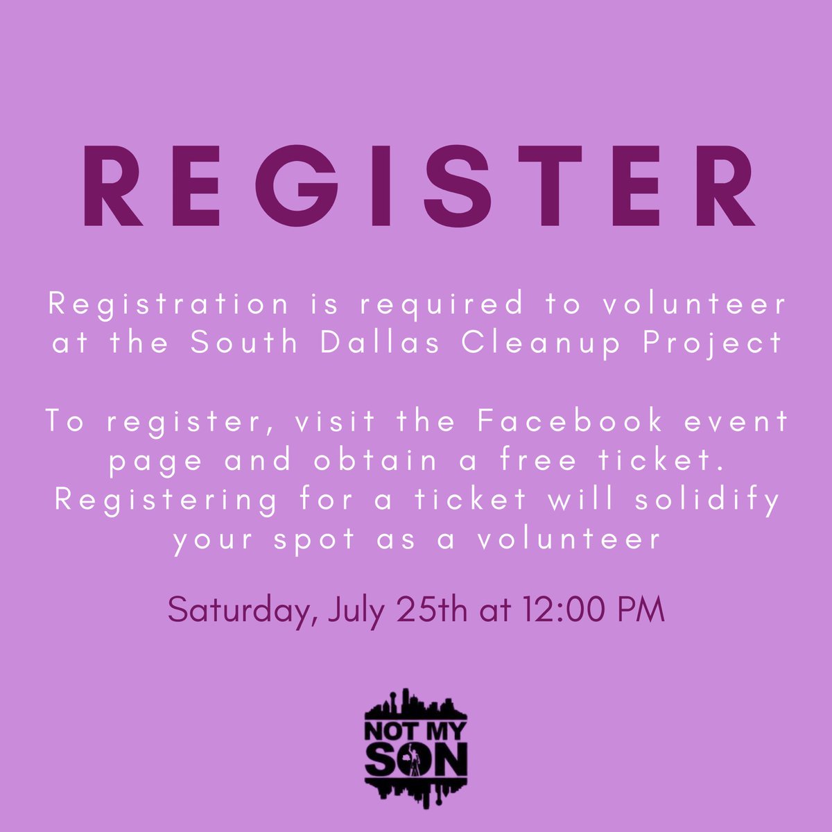 NotMySonDFW's tweet photo. 💜To Register for the South Dallas Clean Up Project visit this link: https://t.co/v37Pb5Ubzl #dallas #dallasprotests https://t.co/fdxONDZcBY