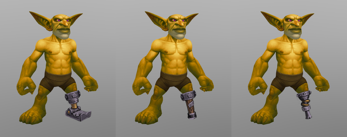handclaw's tweet photo. While one could argue for prostheses for all races, I personally would go with specific options only to select races.  But feel free to disagree.

Anyway, for the accident prone goblins I'd go with a selection of peglegs. I'd want to keep robotics unique to mechagnomes. https://t.co/TnFzebILrC