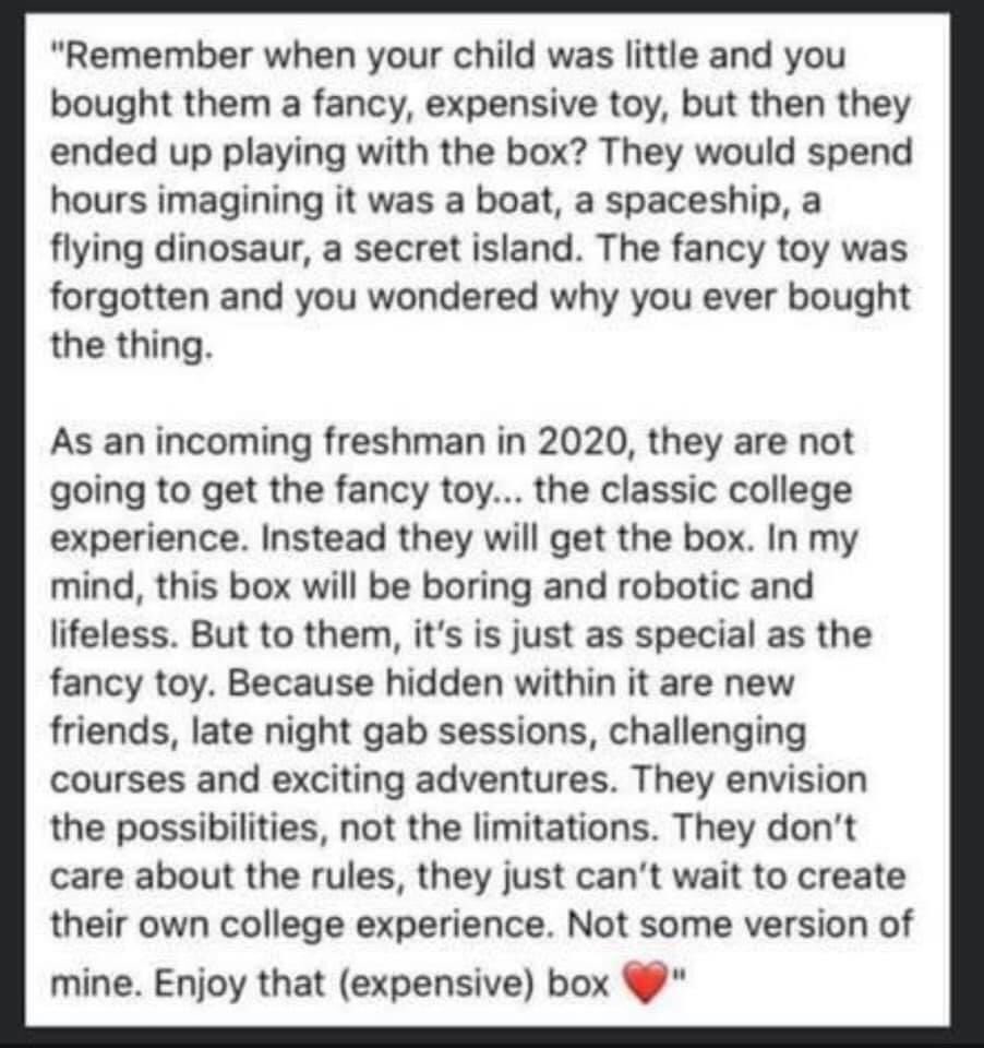 sblbmom's tweet photo. #newcollegemom I ❤️ this way of thinking about sending my child (not a child, but always my baby!) off to college as a 2020 OSU freshman. 🧡🖤🧡🖤 https://t.co/06Wtb4fhTr