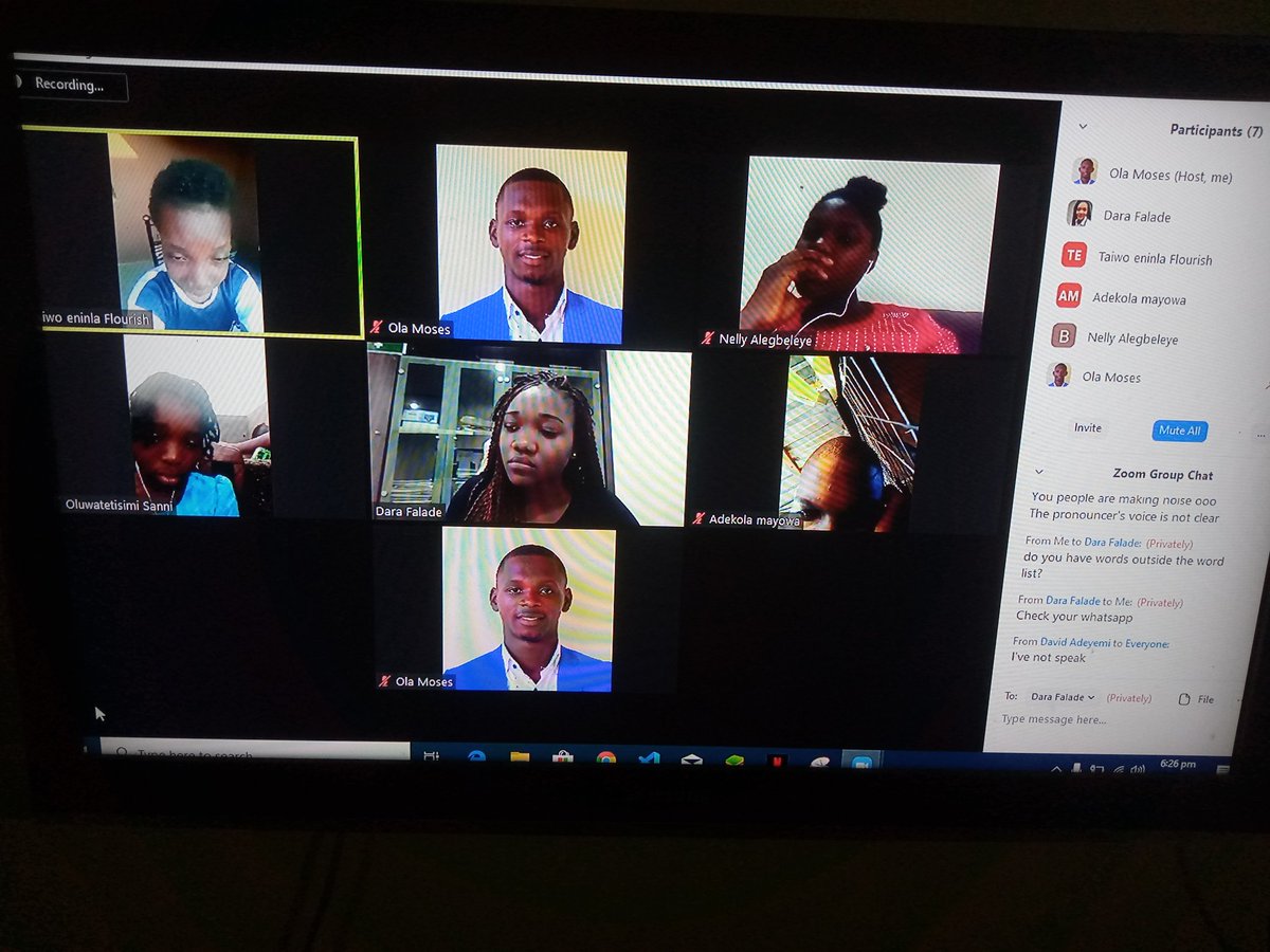 Yesterday, we executed the project but not without some technical issues, having a strong team and professional pronouncers like Dara Falade @Co_mmunicator and Innocent Ogbonna, the tension was reduced to a large extent. 

#spellingbee #digitalwork #onlinespellingbee #diction