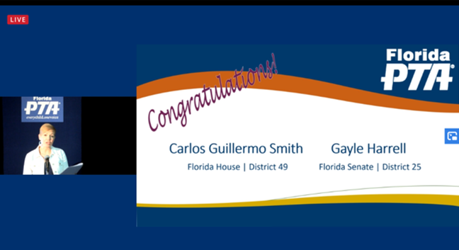 ACC_PTA's tweet photo. Congratulations to FL PTA legislators of the year! #FLPTA2020VLC https://t.co/zqZhjN7S0s
