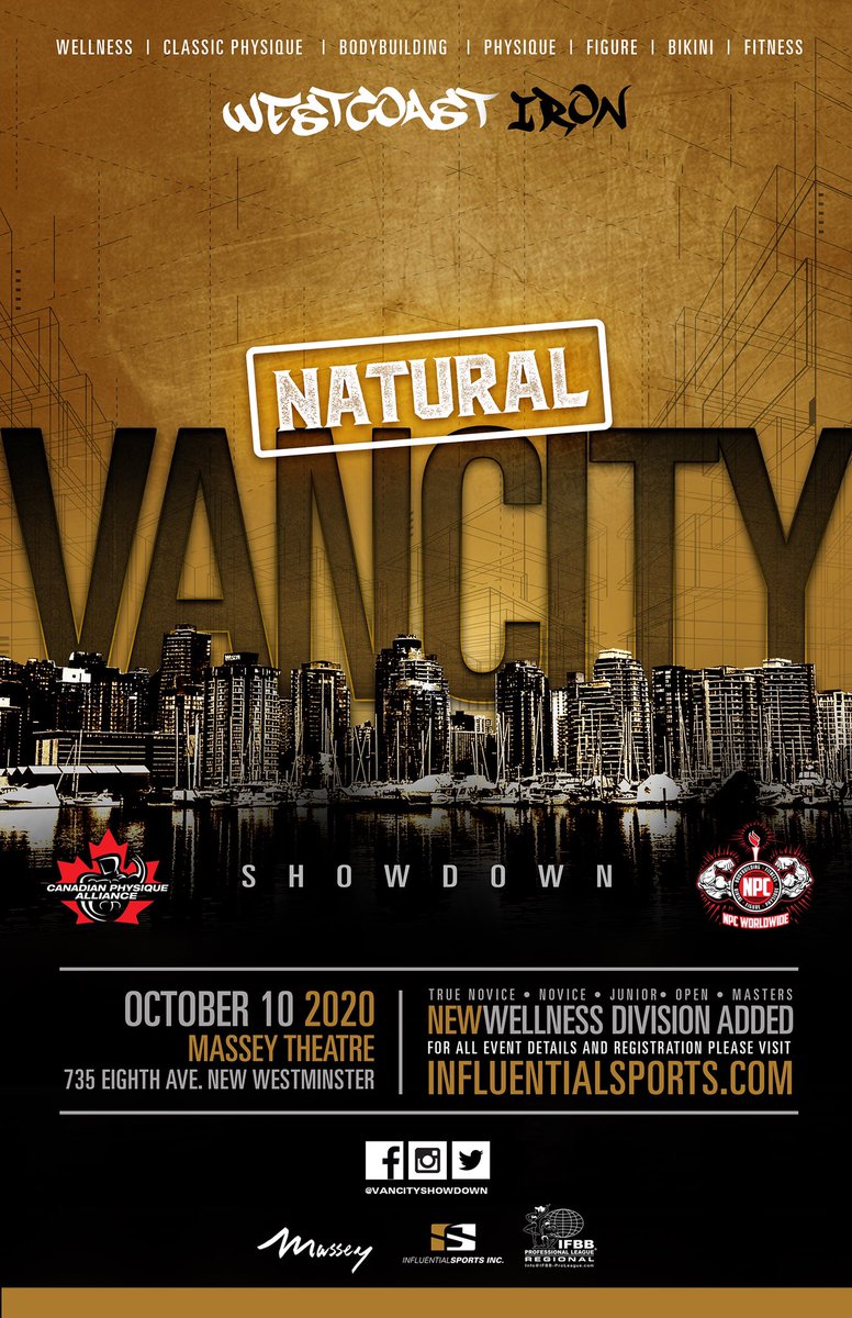 The natural #vancityshowdown is taking place on October 10th 2020 in New Westminster BC. This is governed by the CPA and will be the first show in BC post COVID! influentialsports.com/shows/vancity-…