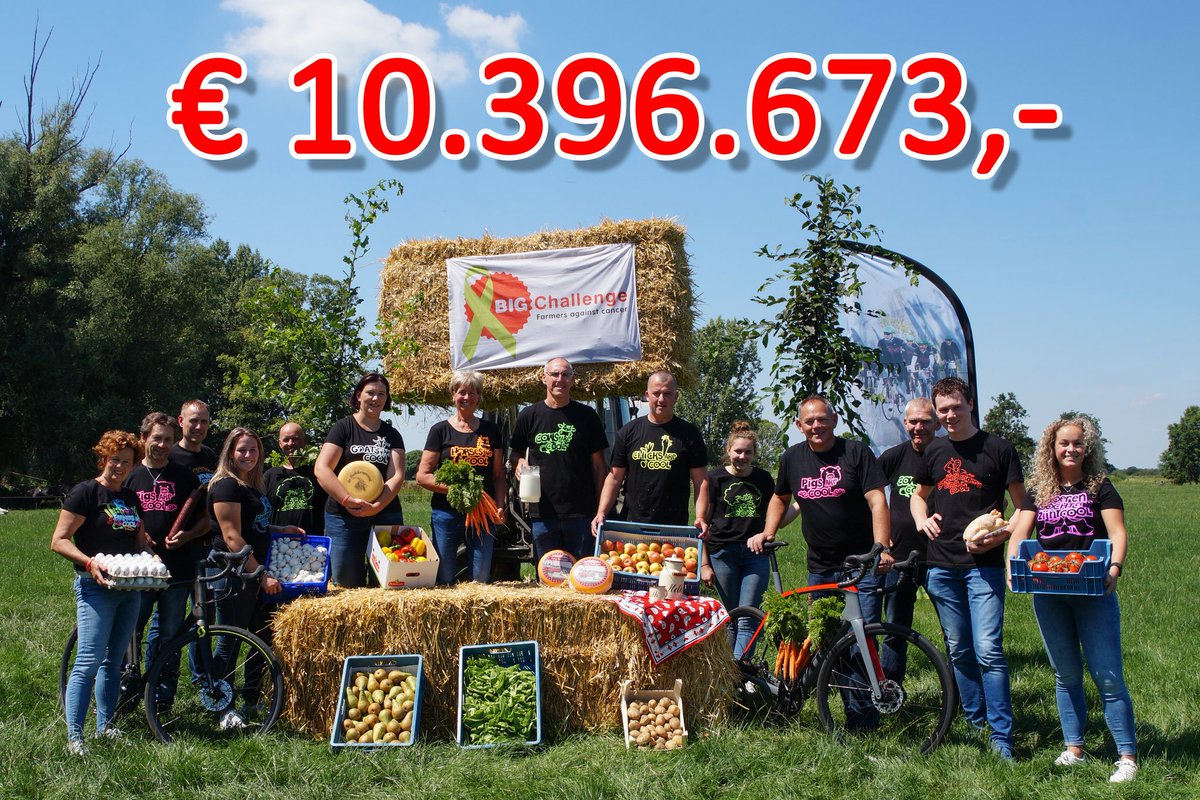 Dit fantastische bedrag heeft <a href="/BigChallenges/">BIGChallenge</a> sinds 2009 bij elkaar gebracht voor <a href="/kwf_nl/">KWFKankerbestrijding</a> door deelname aan <a href="/alpedhuzes/">Alpe d'HuZes</a> Daar mag de agrarische sector heel trots op zijn! #farmersagainstcancer 🐷🐮🐥🐓🐟🌹🌷🌱🌾🌳🍓🍒🍎🍅🥕🥒👍