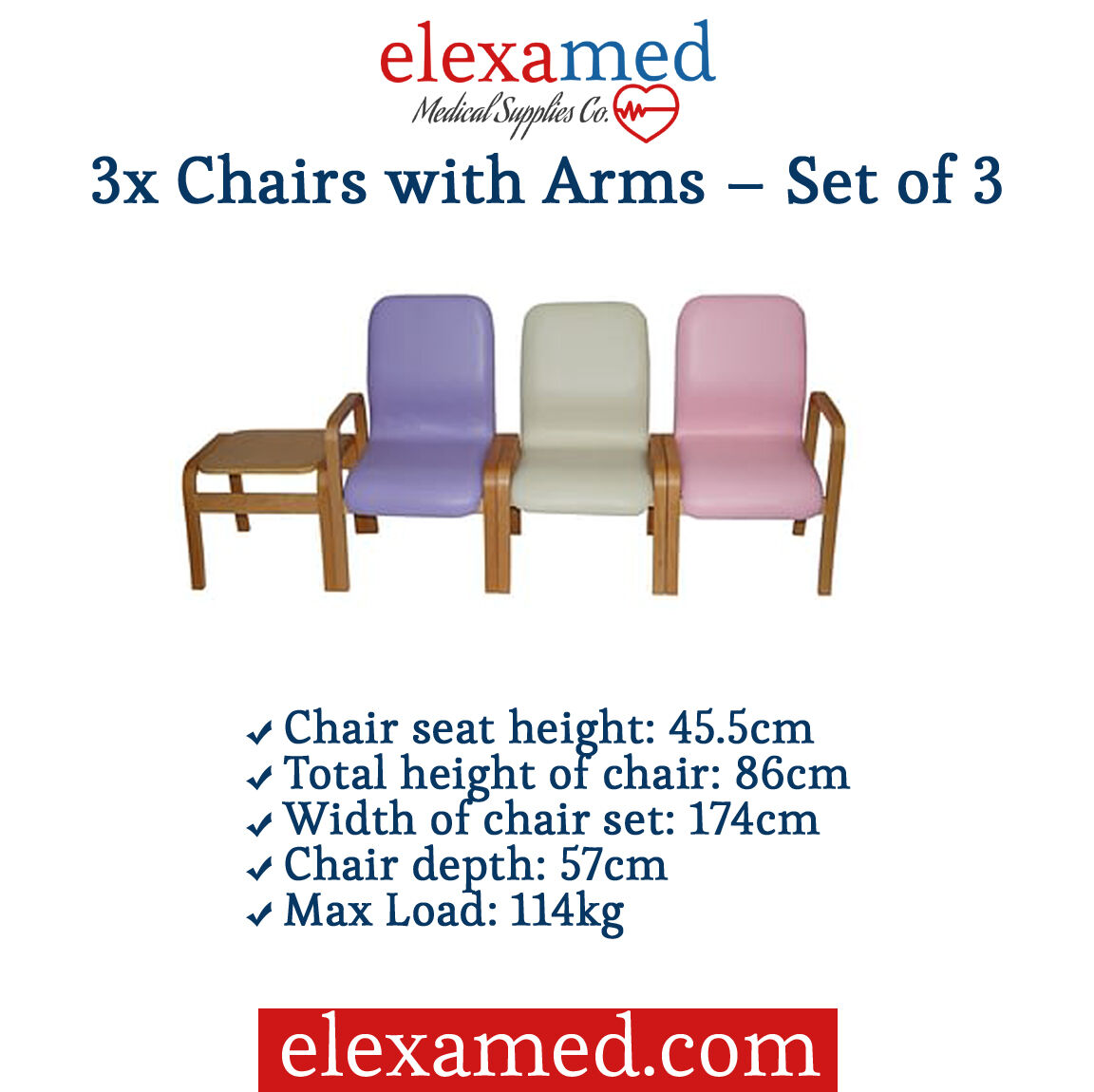 elexamed's tweet photo. 3x Chairs with Arms – Set of 3

->Chair seat height: 45.5cm
->Total height of chair: 86cm
->Width of chair set: 174cm
->Chair depth: 57cm
->Max Load: 114kg

#chairs #arms #chairseat #comfortable #highloaded

Buy NOW - https://t.co/BvlVfLmvO1 https://t.co/GjD5ilUvO6