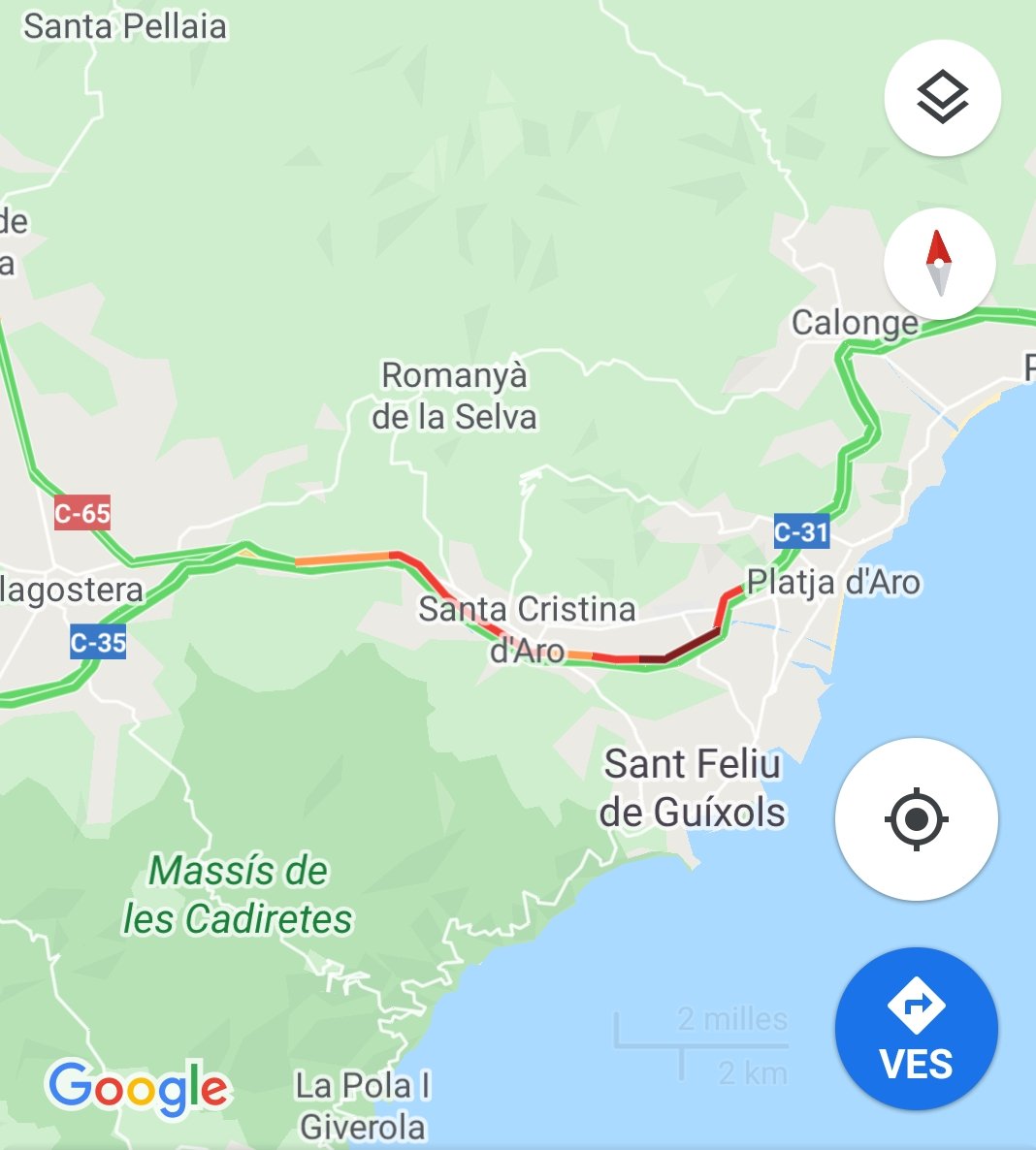 antiradarcatala's tweet photo. Retenció a la C-31 nord/C-65 a l'altura de Llagostera direcció a l'AP-7 sentit Barcelona i Girona. https://t.co/Tq8jSvUJRi