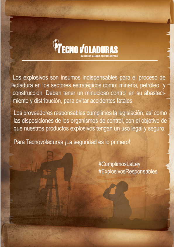 Tecnovoladurass's tweet photo. #ExplosivosResponsables | 

Los explosivos son insumos indispensables para el proceso de voladura en los sectores estratégicos #minería,#petróleo,#construcción. Deben tener un minucioso control en su abastecimiento y distribución,para evitar accidentes fatales.#CumplimosLaLey https://t.co/cqdWfSMg2U