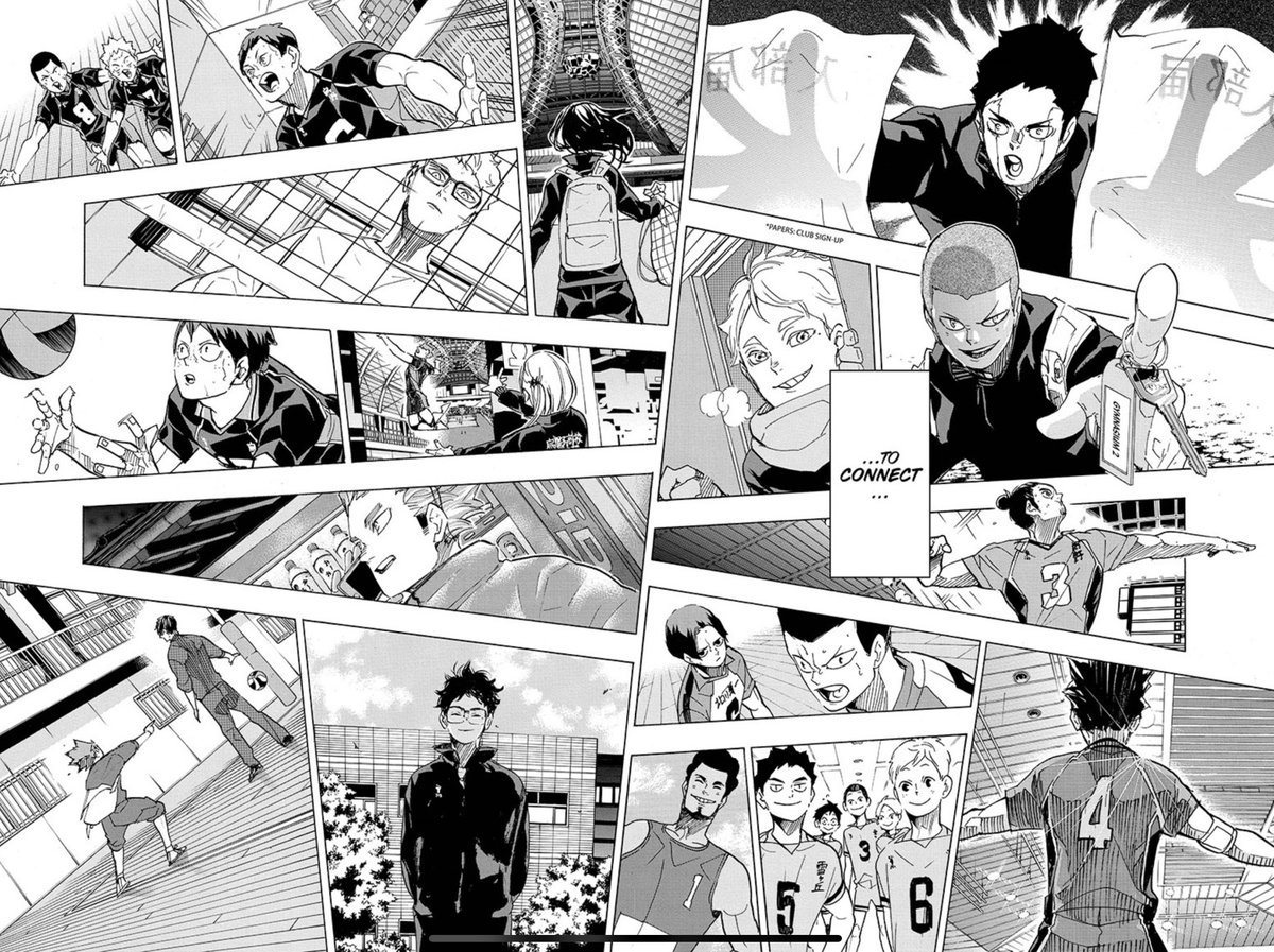 haikyuu 402
.
.
.
.
.
truly couldnt imagine a better way to end the series, everything and everyone got a callback, got a direct comparison or moment to showcase everyones incredible growth, everyones ability to connect, this spread is gonna give me chills every time i look at it