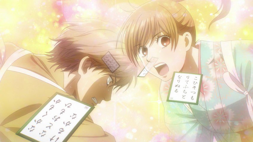 Chihayafuru (anime, 3 seasons)This anime is about the Japanese sport Karuta which may seem like a simple card game but in fact has a lot of deeper meaning behind it. This anime does a great job of portraying this sport through stunning visuals and a very compelling plot