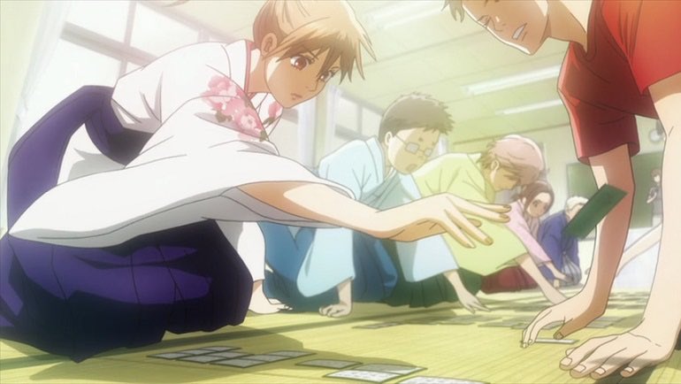 Chihayafuru (anime, 3 seasons)This anime is about the Japanese sport Karuta which may seem like a simple card game but in fact has a lot of deeper meaning behind it. This anime does a great job of portraying this sport through stunning visuals and a very compelling plot