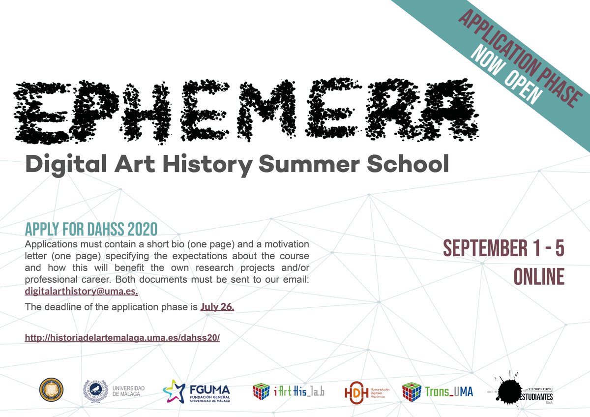 iArtHislab's tweet photo. Ephemera Summer School on #DigitalArtHistory. Join us in the 5th online edition of #DAHSS20. Choose one of the four tracks embracing nowadays topics. #DAHSS is organized by @InfoUMA + @UCBerkeley with the collaboration of @LMU_Muenchen https://t.co/JbCKY75QvB https://t.co/xVQRN47mrL