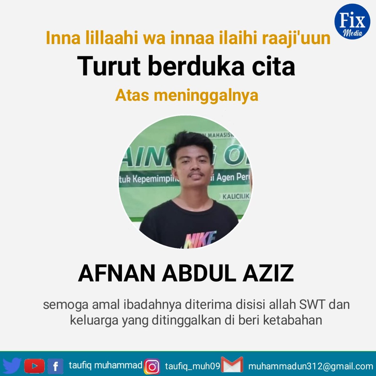 NgaliyanP's tweet photo. Innalillahiwainnailaihirojiun semoga khusnul khotimah  semua amal ibdahnya di terima disisi allah swt dan keluarga yg di tibggal di beri ketabahan amin.lahumul fatikhah🤲🤲🤲😭😭
@demauinsmg @demafitk_uinws @hmjmpi_uinws https://t.co/LNc9MPFvIF