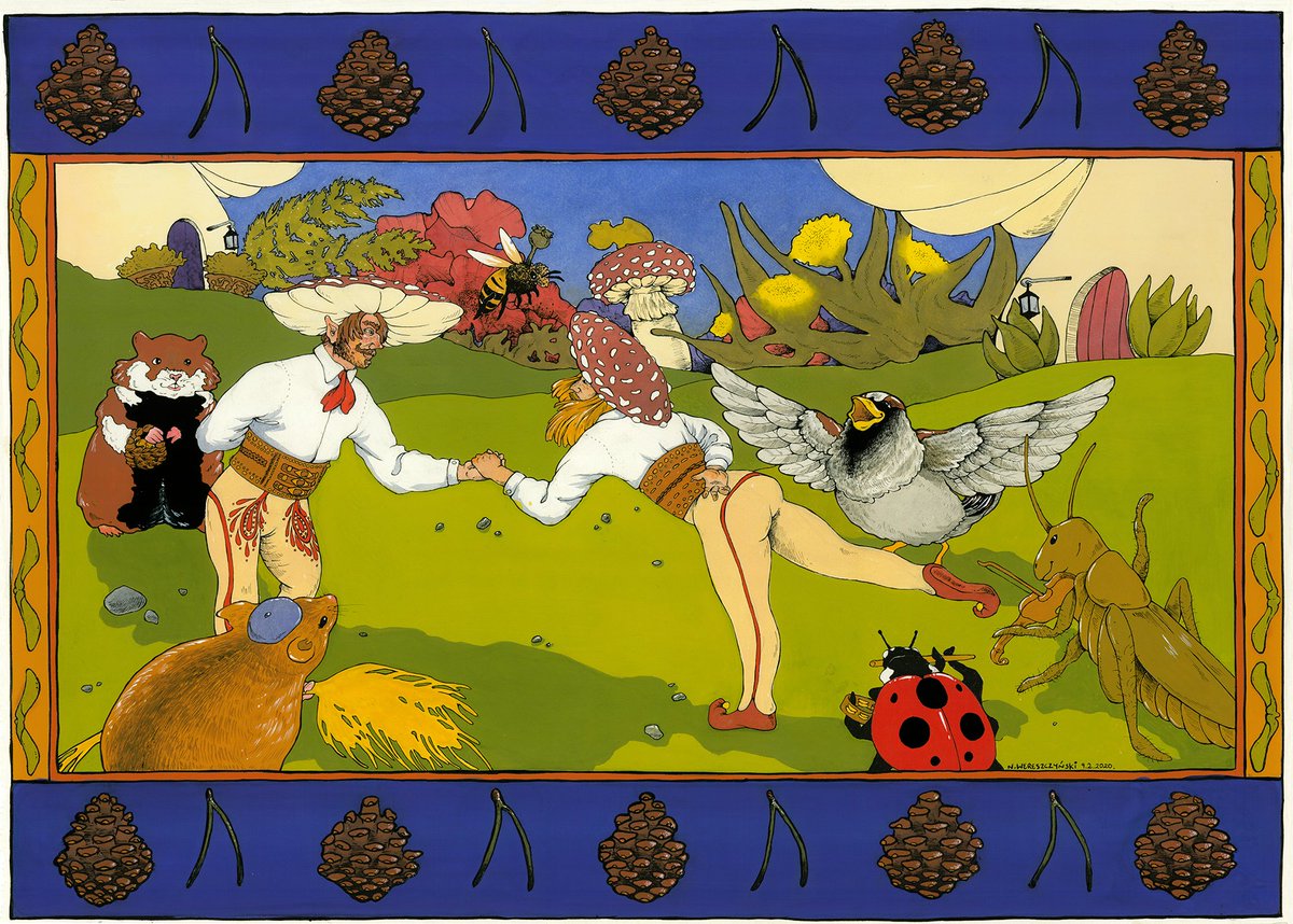 sunflowerslice's tweet photo. Highlander Dwarves
Goache on Paper
71cm x 51cm
2020
For Sale!
#art #artwork #artist #illustration #painting #folk #folklore #myth #legend #gouache #nature #plants #flora #fauna #fungi #mushroom #mushrooms #flowers #animals #highlanders #polish #poland #slavic #traditional https://t.co/3Tst7VUtlC