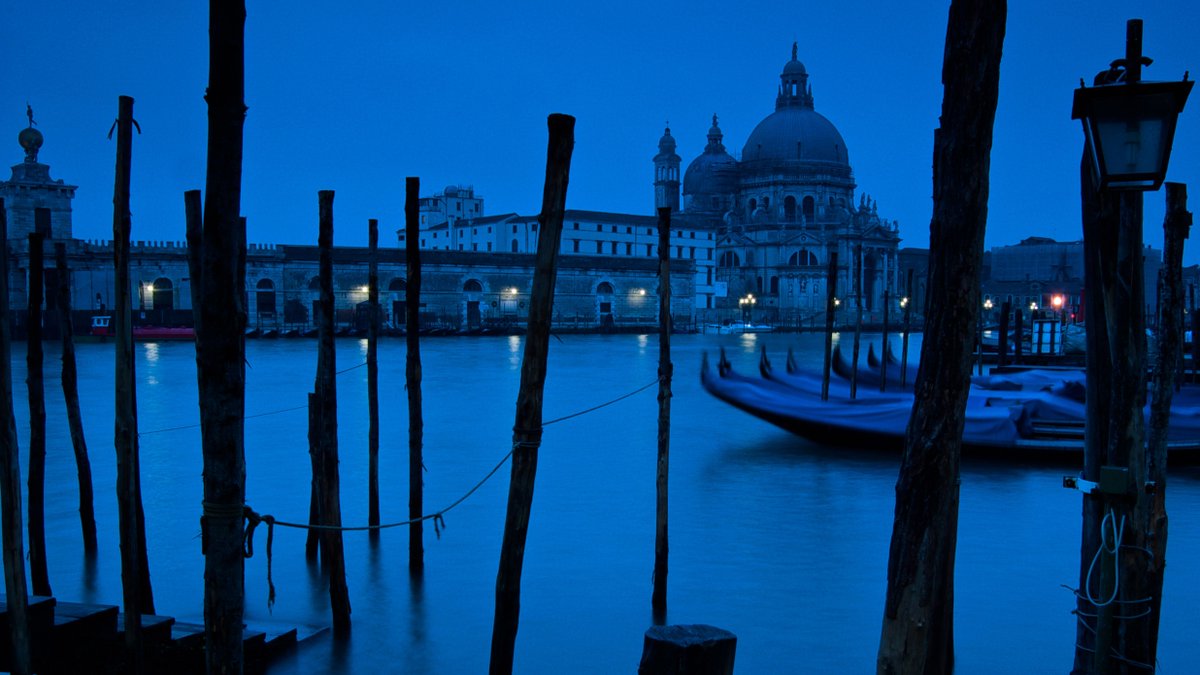View of Grand Canal in Venice at nightfall