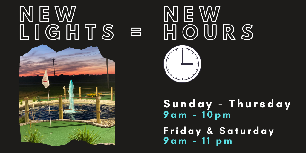Come play during the coolest time of day at the coolest mini golf course around!  #wehavelights #minigolfaltoona #golfterracehills #gameon