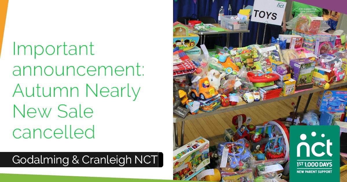 GodalmingNCT's tweet photo. Sadly we are cancelling our Autumn Nearly New Sale on 4 Oct, in light of the complex guidance and uncertainty surrounding the Covid-19 pandemic we are not in a position to go ahead. We will be back with sales scheduled for 25 Apr and 3 Oct 2021! #godalming #cranleigh #surrey https://t.co/m8qtMDoybc